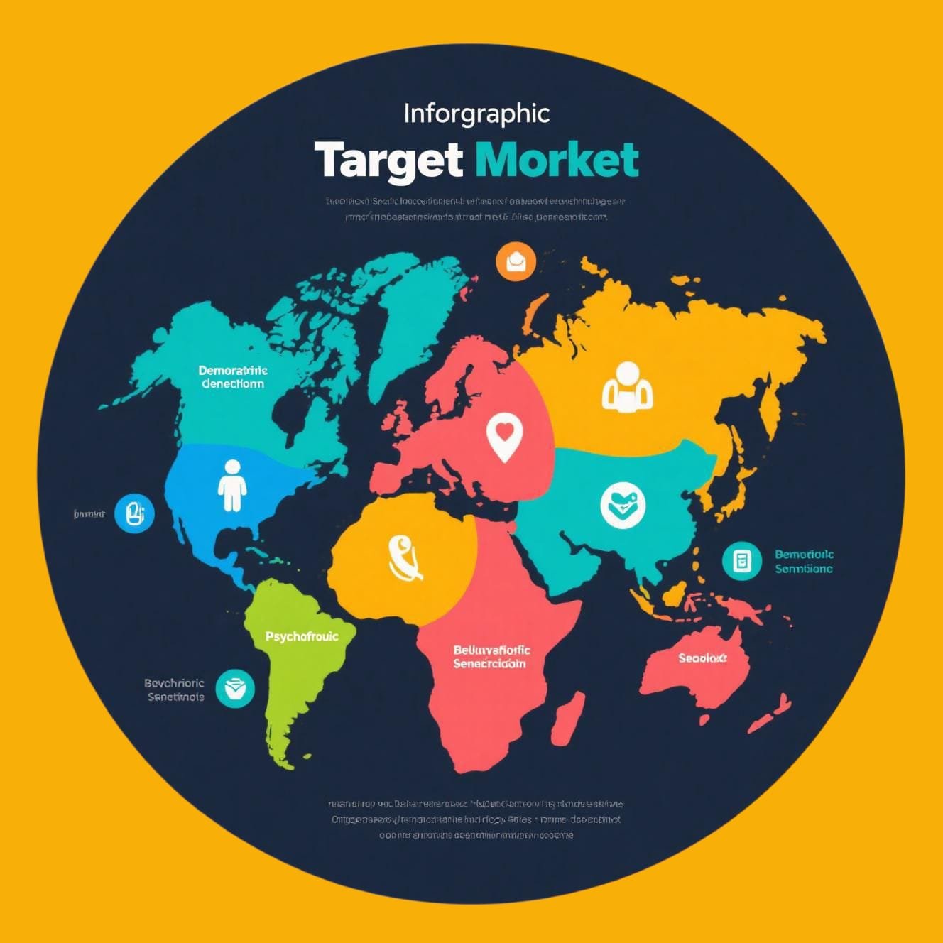 Infografis Peta Dunia tentang Target Market dan Segmentasi Geografis, Demografis, serta Psikografis